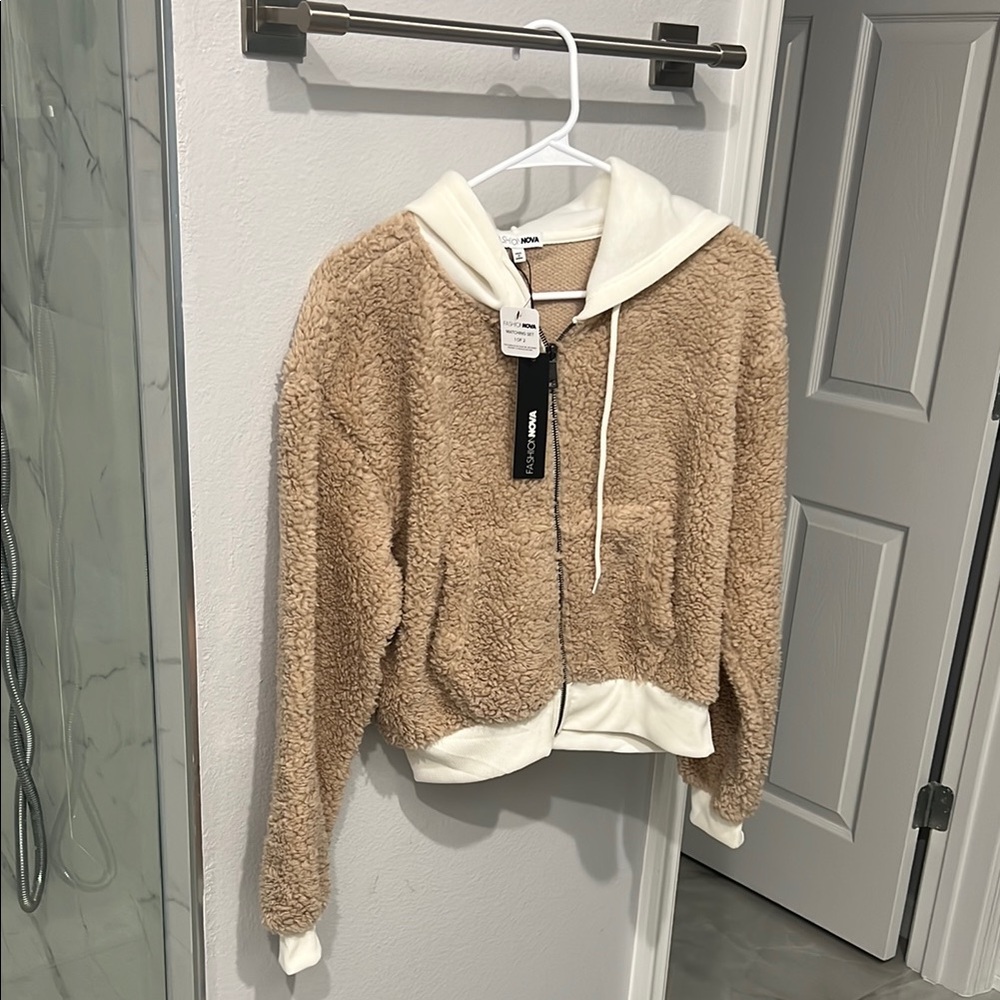 Tan Sherpa Zip-Up Hoodie